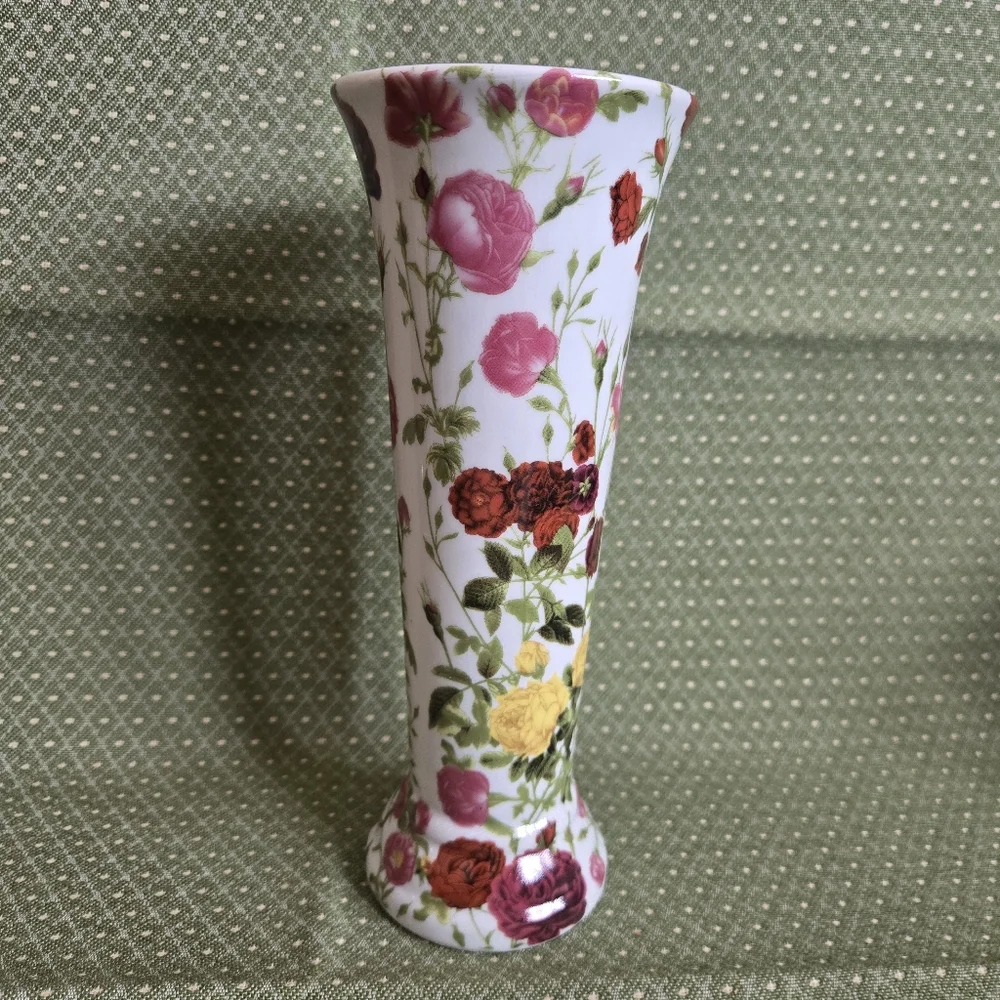 Va Bene Rose Floral Hand Painted Porcelain Vase With Multiple Colored Roses